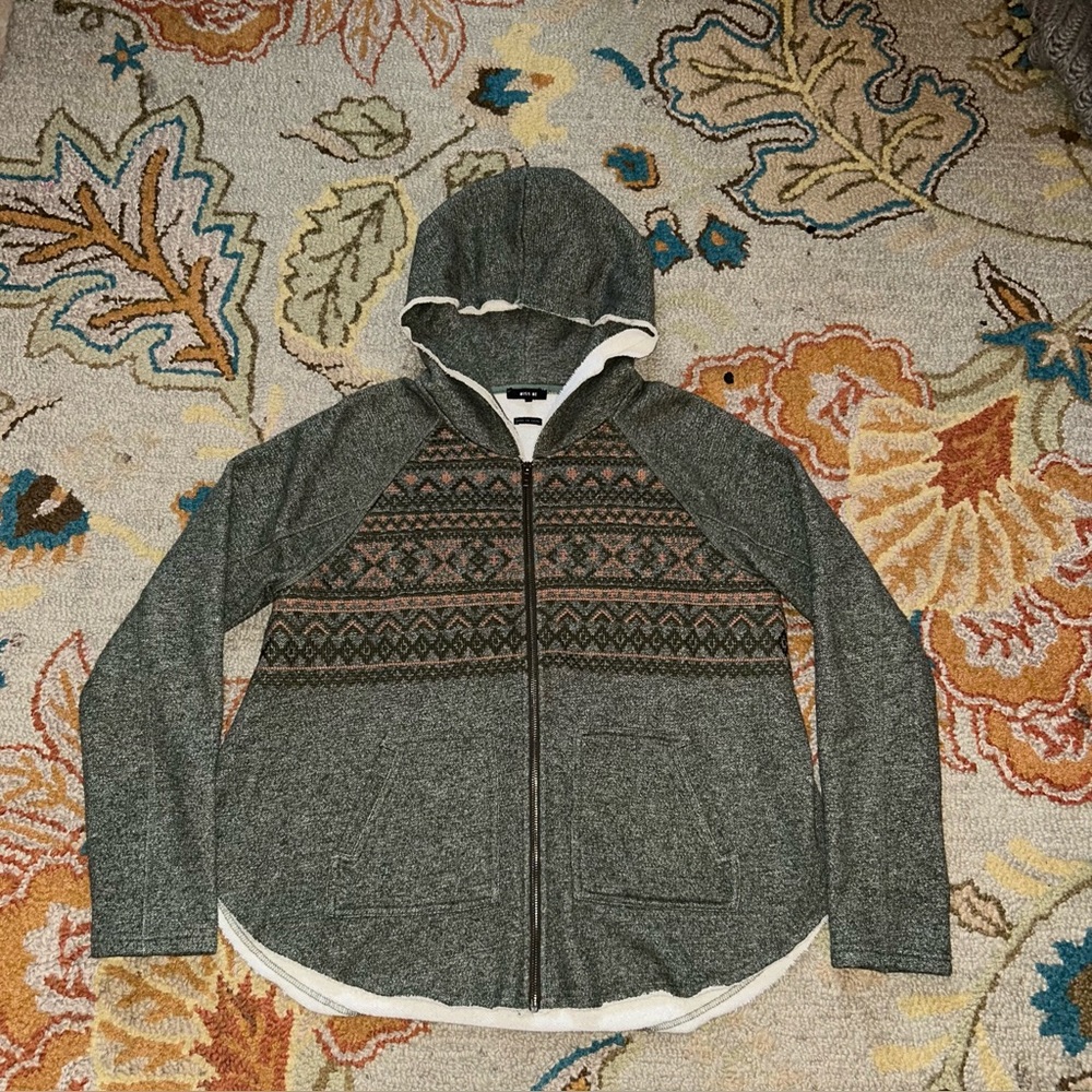 Miss Me Full-Zip Hoodie Aztec Southwestern Boho French Terry Sweatshirt Large